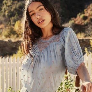 Doen Light Blue Embroidered Blouse, M